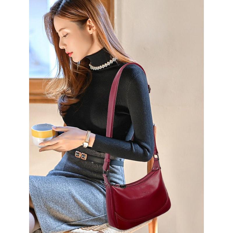 Soft Leather Large-Capacity Commuter Crossbody Bag