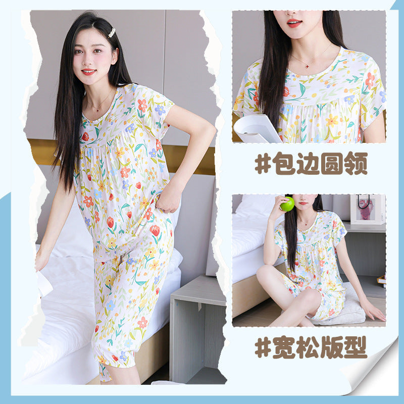 Floral Cotton Silk Cropped Pajama Set