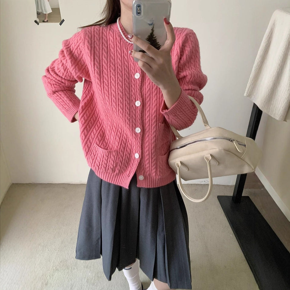 Korean Retro Cable Knit Cardigan