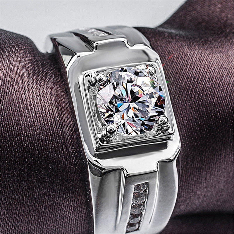 Men's Platinum Moissanite Ring – Bold Fashion Statement
