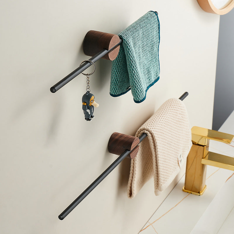 Walnut Punch-Free Bathroom Towel Rack Single Rod Toilet