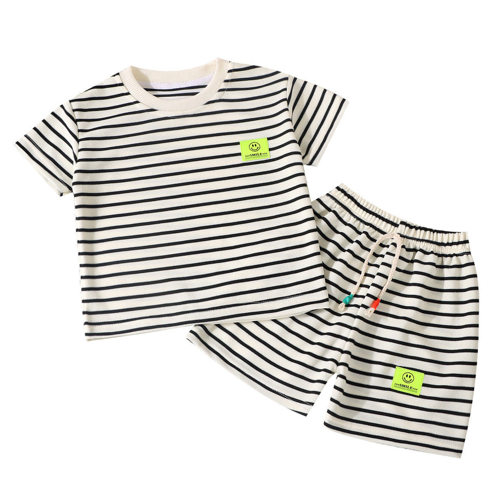 Kids Summer Korean Style Striped T-Shirt & Shorts Set