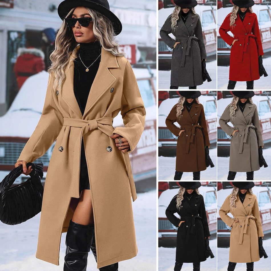 STOCK-2026 Women’s Woolen Double-Breasted Lace-Up Jacket Autumn