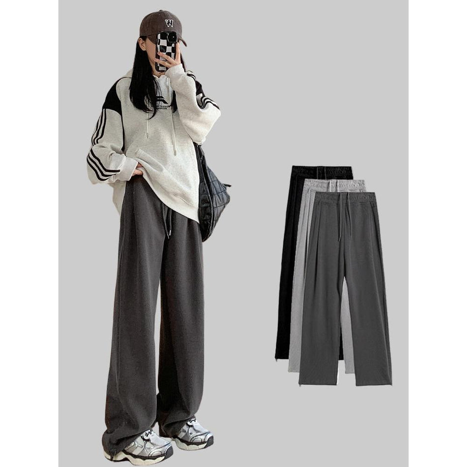 Gray Fleece-Lined High-Waist Slimming Sweatpants