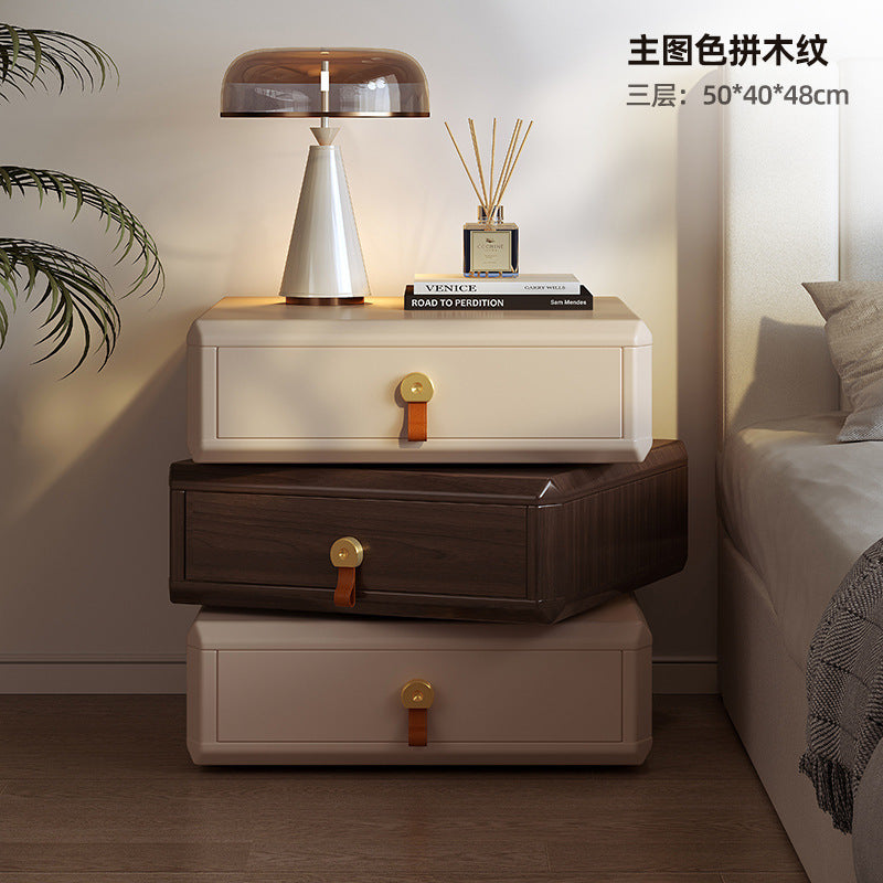 Modern Rotatable Solid Wood Bedside Table with Storage