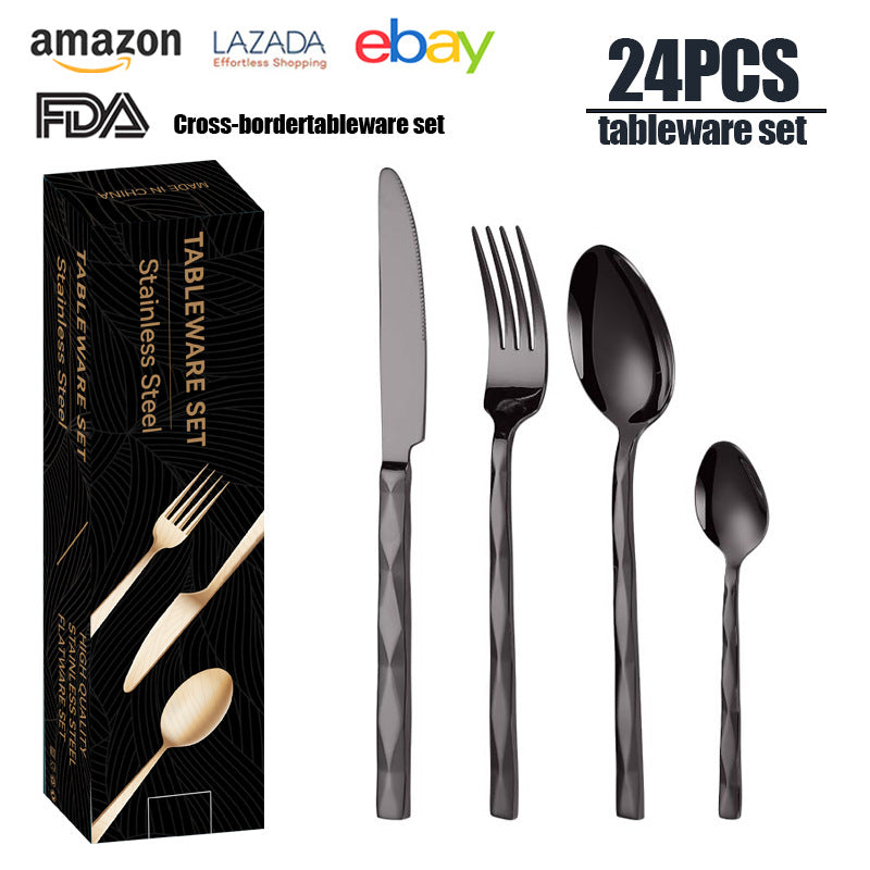 Rhombus Stainless Steel Knife, Fork & Spoon 24-Piece Set