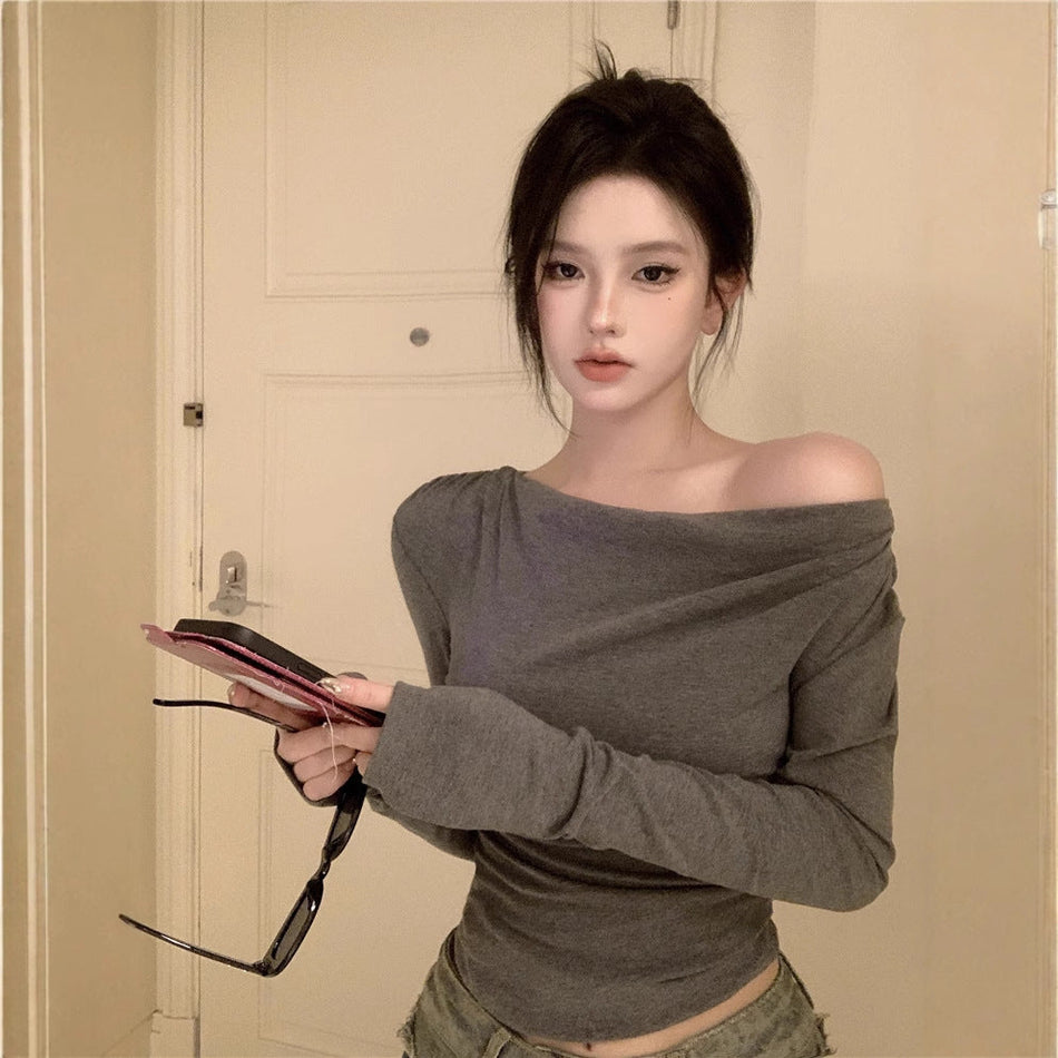 STOCK-Velvet Off-Shoulder Top – Slim Fit Retro Style