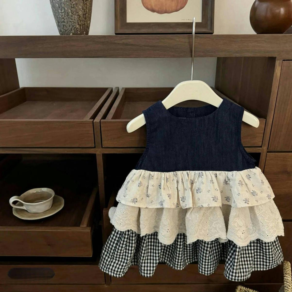 Girls’ Floral Plaid Sleeveless Dress