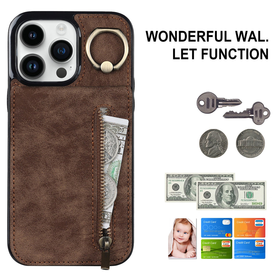 STOCK-iPhone16 Pro Zipper Wallet Case – Multi-Function Leather