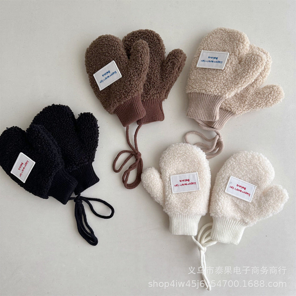 Korean Double-Layer Winter Baby Halter Mittens Warm
