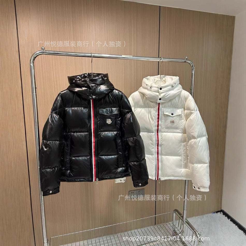 Men’s Striped Down Jacket – Hooded Double Zipper Winter Coat