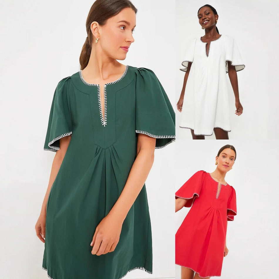 V-Neck Lace Pleated Dress