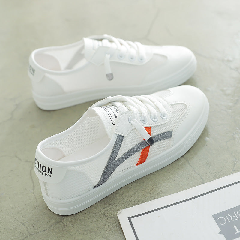 White ash women’s breathable mesh sneakers casual flat sports shoes
