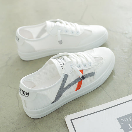 White ash women’s breathable mesh sneakers casual flat sports shoes