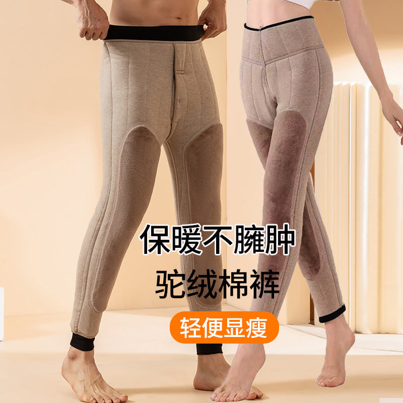 Men’s Camel Wool Fleece-Lined Thermal Pants Winter Thick