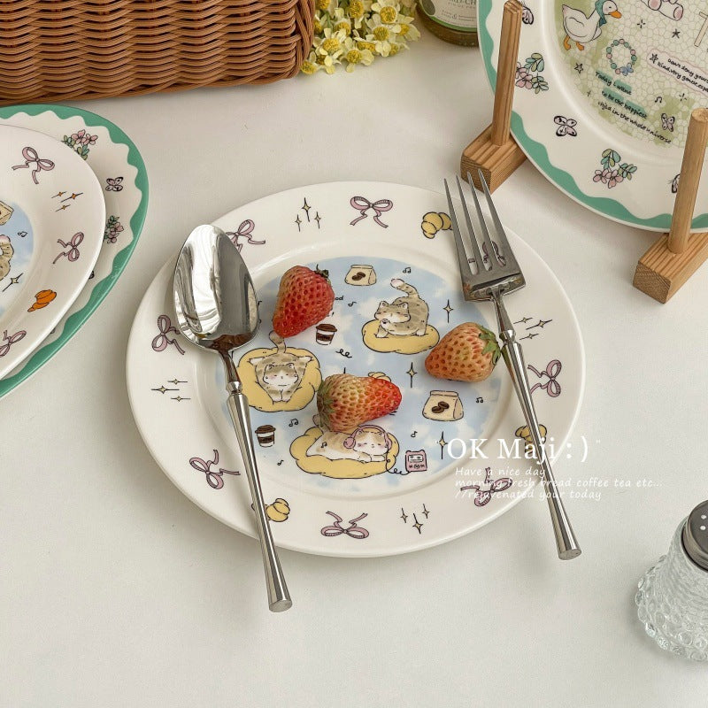 Cute Ceramic Oval Cake & Dessert Plate for Breakfast Use