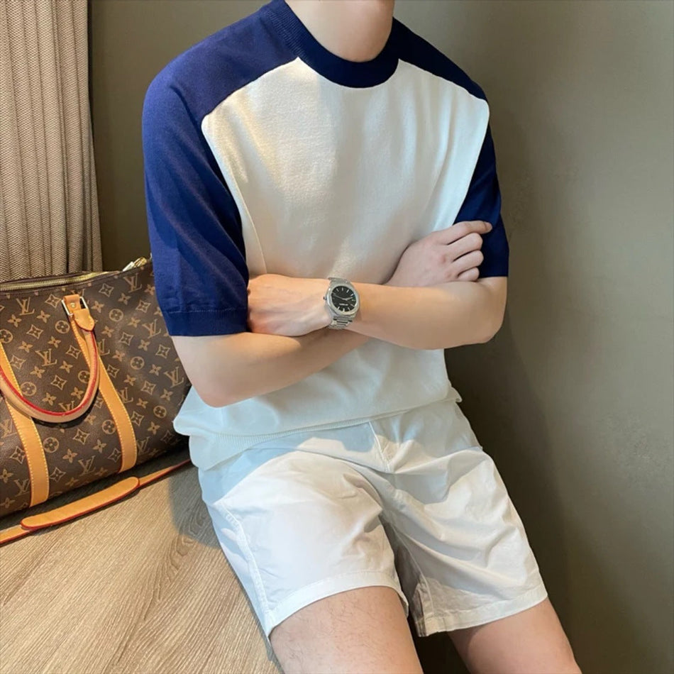 Men’s Slim Fit Ice Silk Base Shirt | Contrast Collar Tee