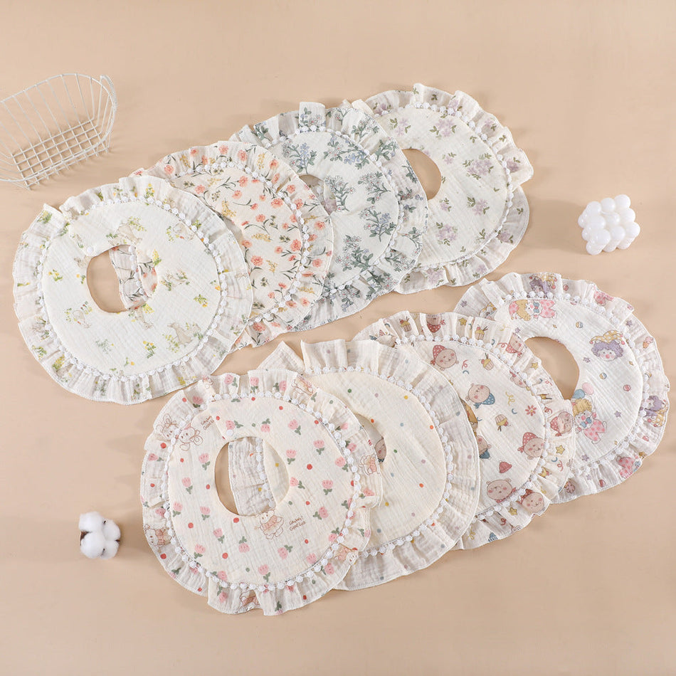 Lace Cotton Baby Bib – 6-Layer Soft Gauze Design