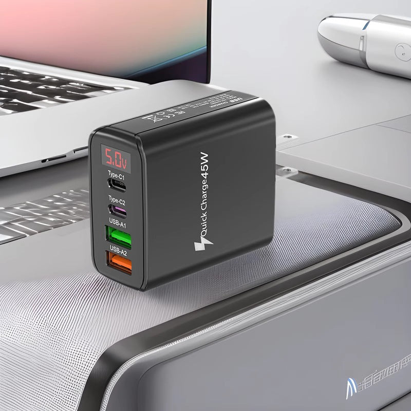 45W Multi-Port Fast Charger with Digital Display Universal Plug