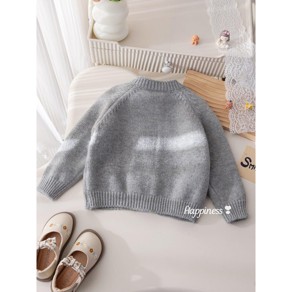 Girls Autumn Winter Knitted Cardigan Sweet Flower Jacket Top