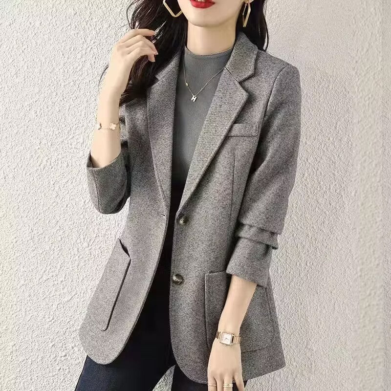 High Sense Grey Korean Casual Elegant Small Suit Jacket