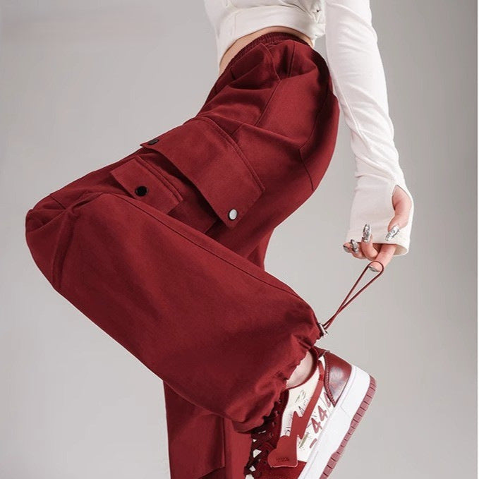 Women’s Wine Red Wide-Leg Pants