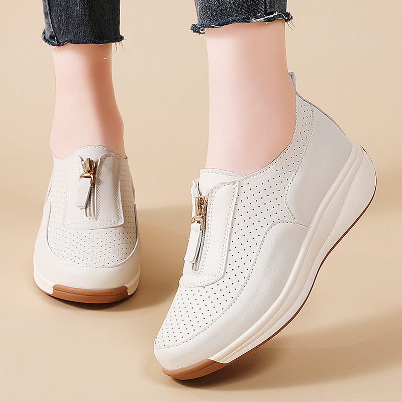 INSTOCK-2025 Women’s Genuine Leather Hollow Zipper Sneakers Plus
