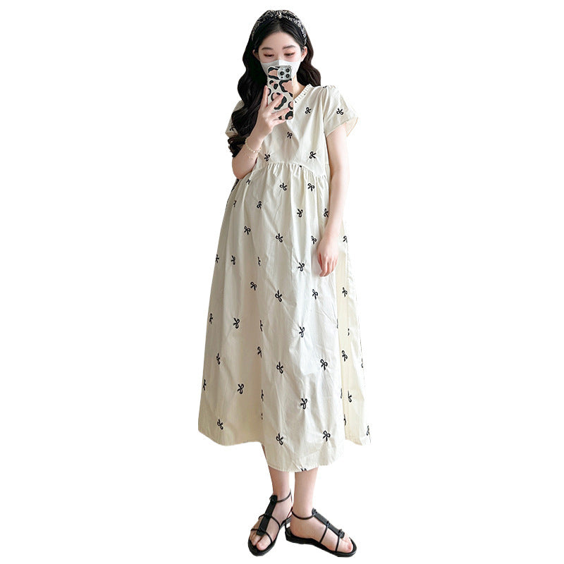 Maternity Summer Embroidered High-Waist Dress 2026
