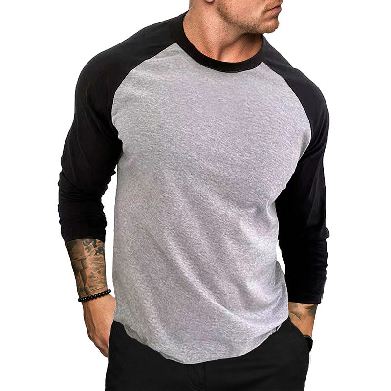 STOCK-Men’s Raglan Sleeve Long Sleeve Casual T-Shirt