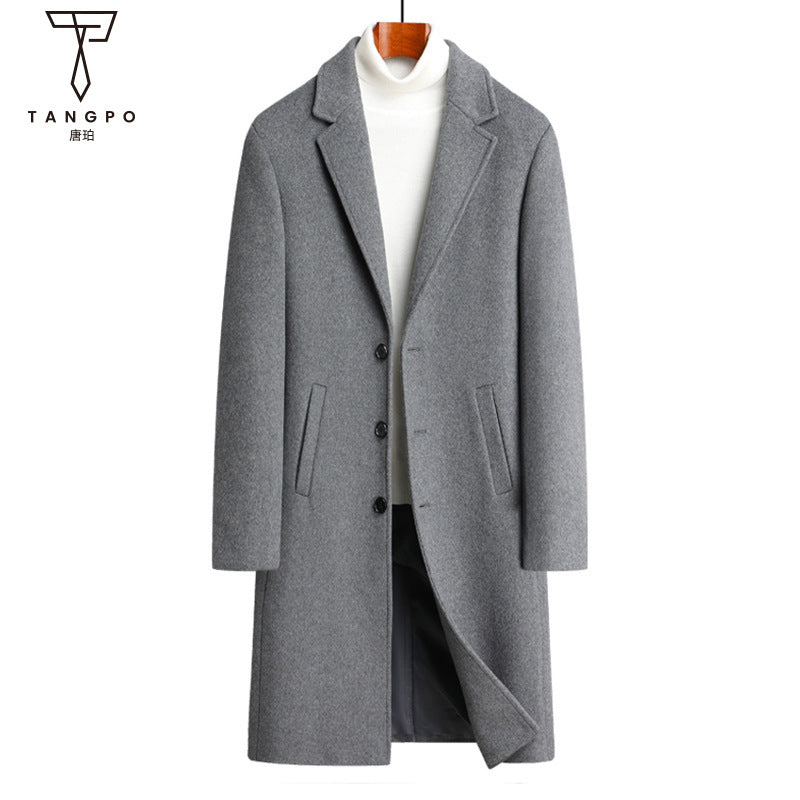 Men’s Long Woolen Overcoat Knee-Length Winter Jacket