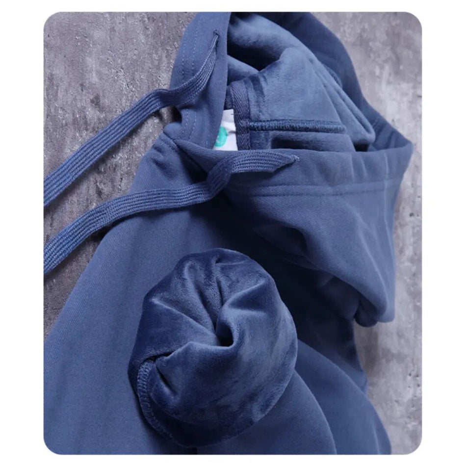 Smog Blue 600g Silver Fox Velvet Hooded Thick Warm Hoodie