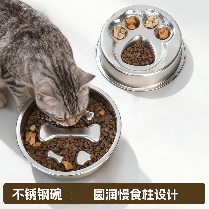 304 Stainless Steel Pet Slow-Feeding Anti-Spill Dog Bowl