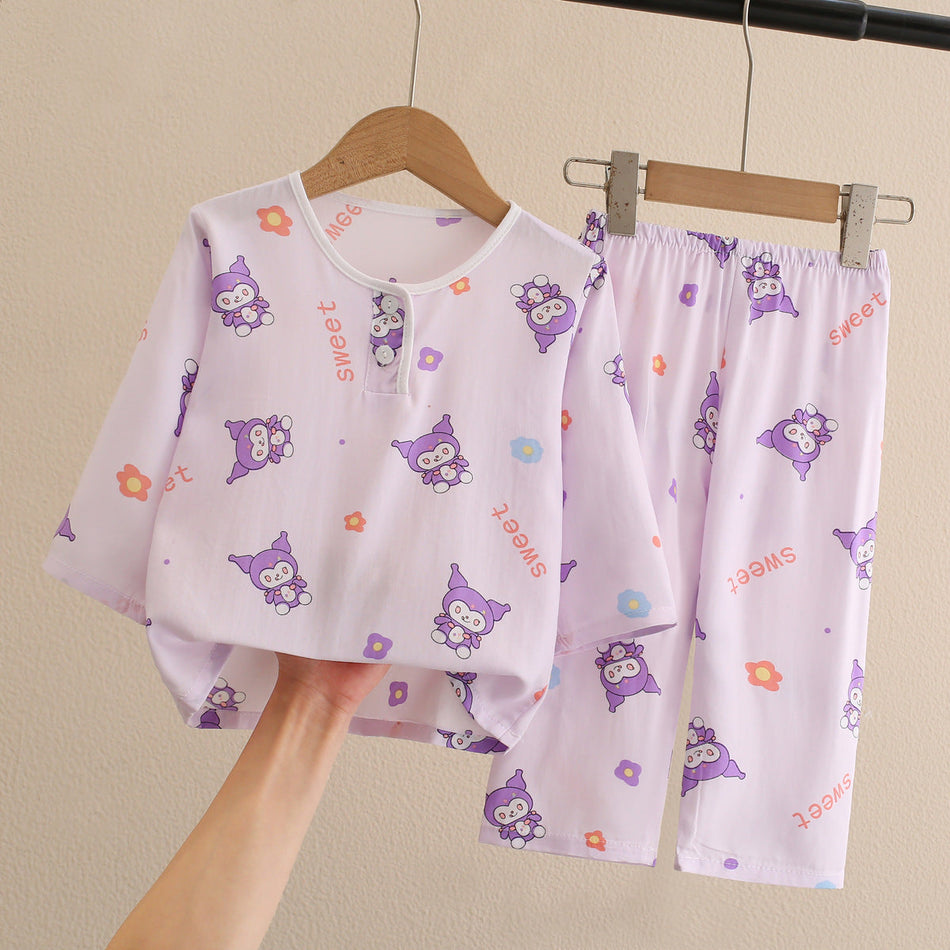 Kids Cotton Silk Pajamas Set – Long Sleeve Summer Homewear