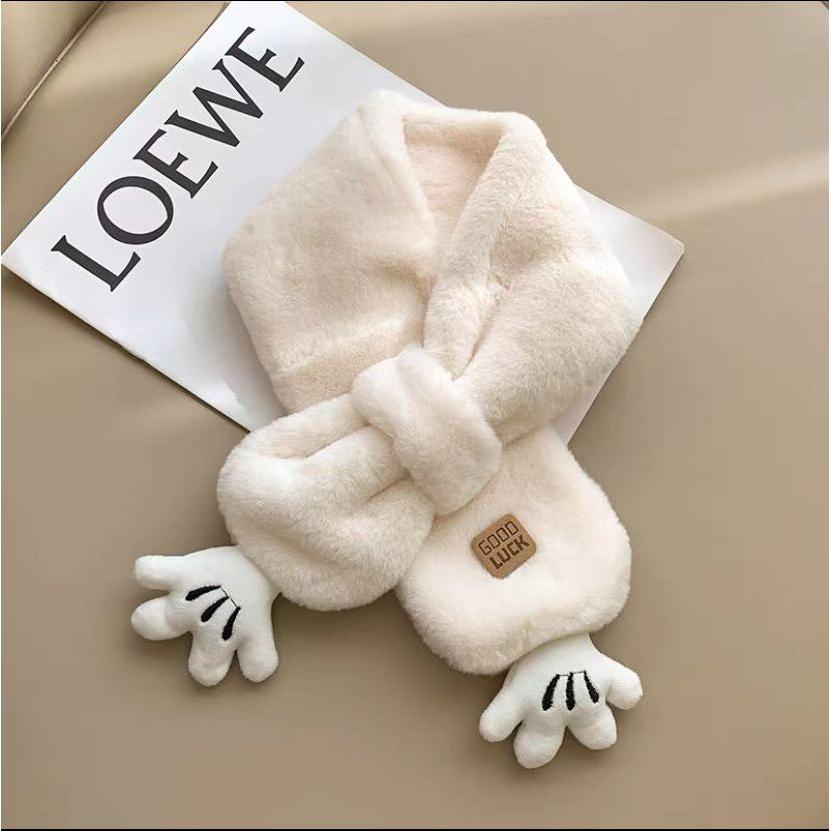 Kids’ Furry Bear Scarf – Autumn Winter Plush Baby Scarf