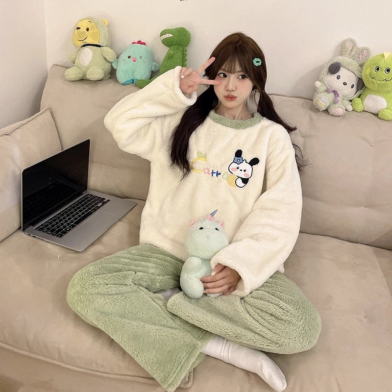 Coral Velvet Pajamas Cute Warm Home Set