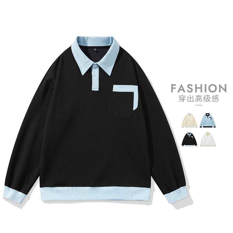Men's Loose Long-Sleeve Lapel Polo Sweater High-End Top