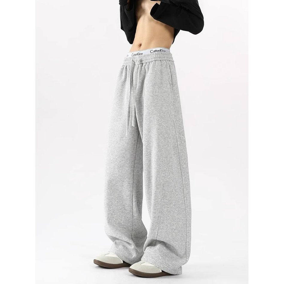 Men’s Loose-Fit Fleece-Lined Wide-Leg Sweatpants Curved Hem