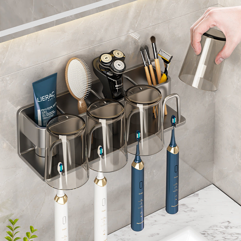 Wall Toothbrush Holder – No-Drill Cup & Paste Rack