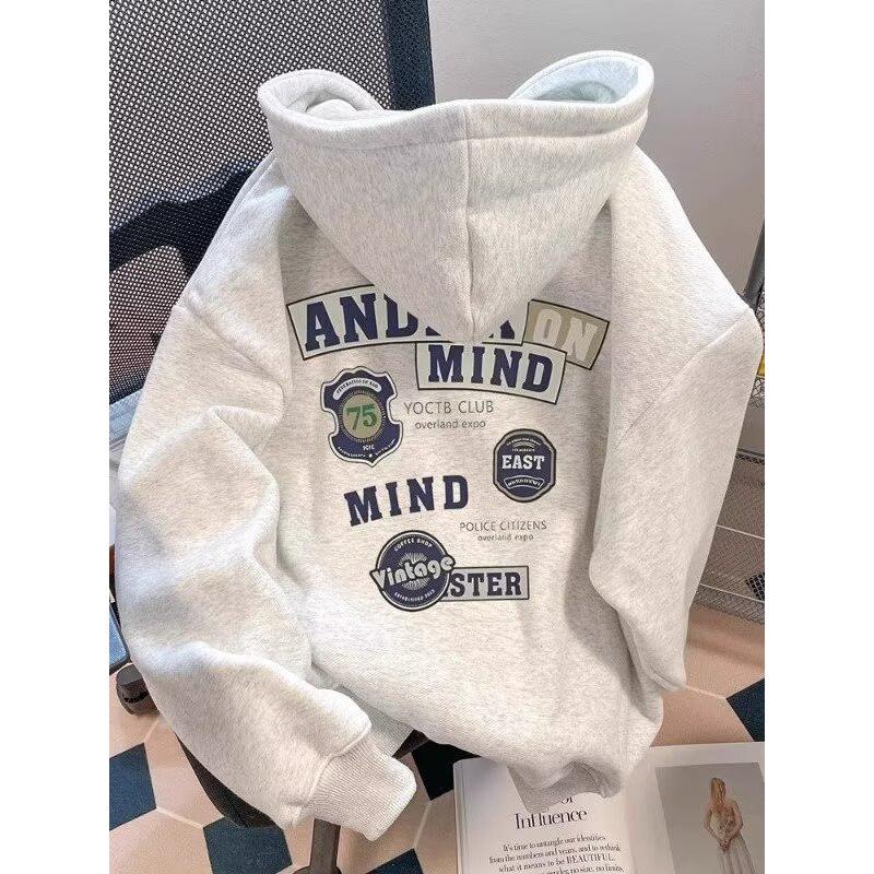 American Trendy Velvet Hooded Sweatshirt Men Heavyweight