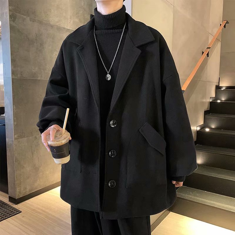 Men’s Spring Autumn Woolen Trench Coat – Korean Style