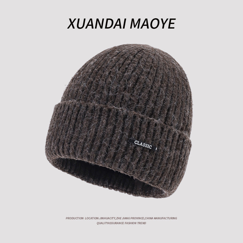 Men’s Thickened Fleece-Lined Knitted Wool Winter Hat Warm