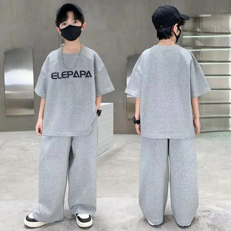 Boys Summer Suit 2025 New Medium and Large Kidsren's Summer Style Boys Korean Style Casual Kidsren's Clothing Two-Piece Su...