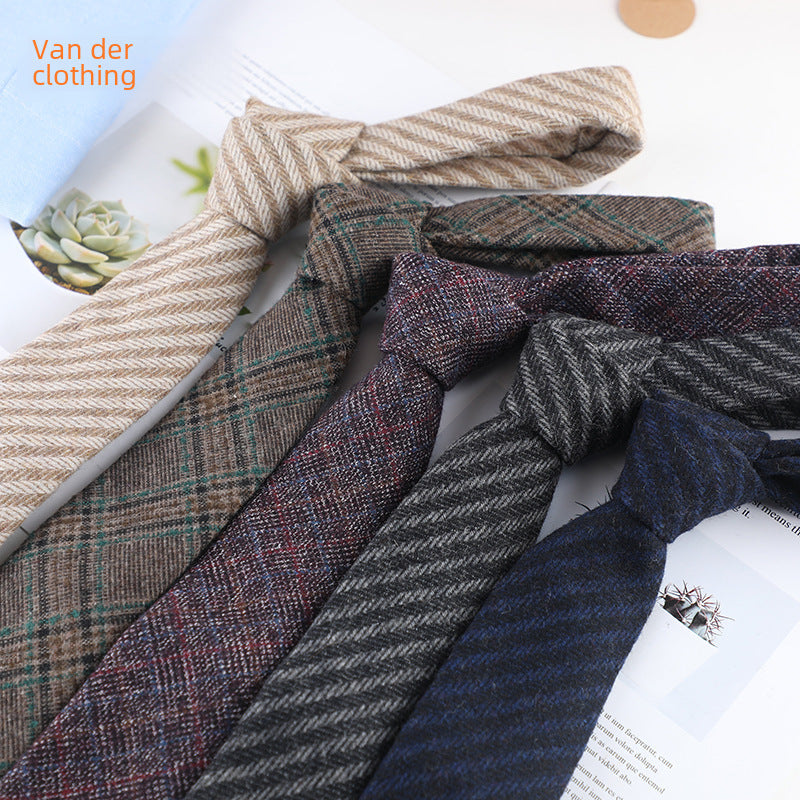 7cm Wool Striped Tie – Korean Style for Winter