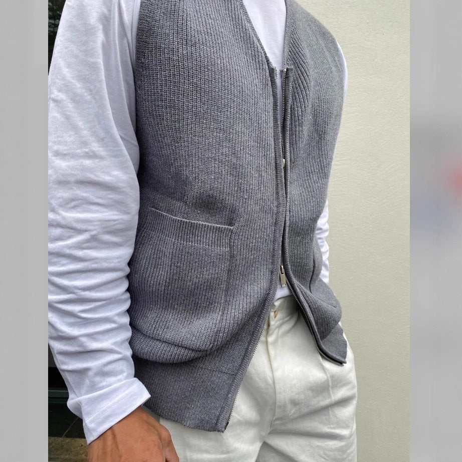 Sleeveless Sweater – Retro Solid Color Cardigan Vest