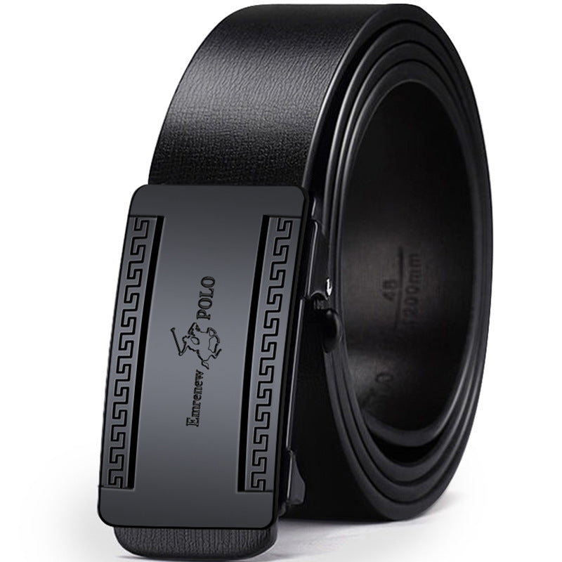 Aprilobo Men’s Leather Belt with Toothless Automatic Buckle