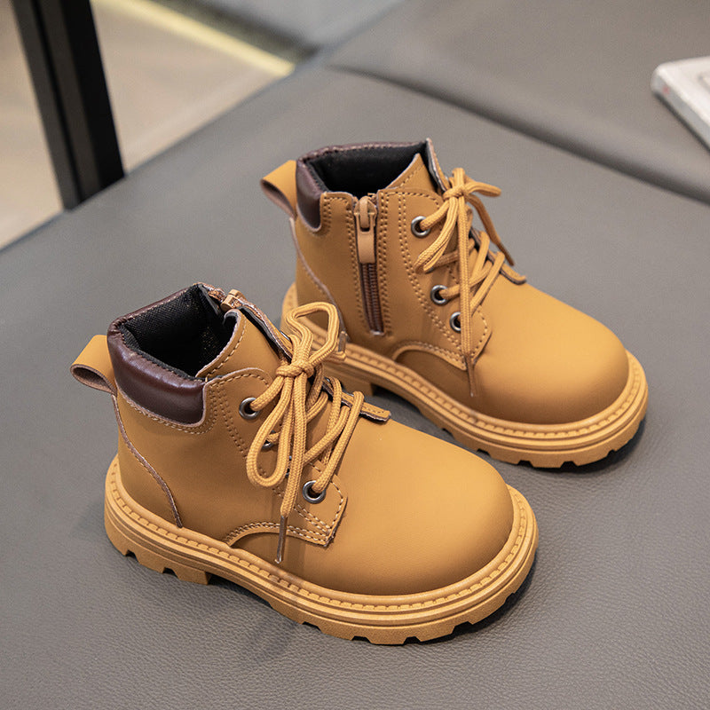 STOCK-Kids’ Warm Leather Martin Boots – Winter Cotton Shoes