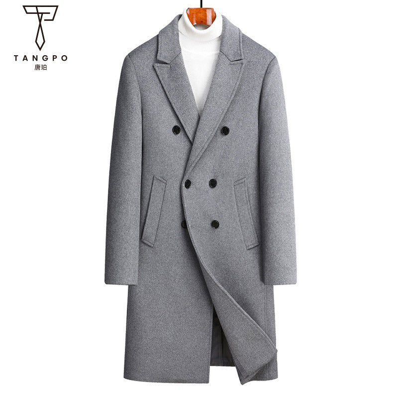 Men's Autumn-Winter Long Double-Breasted Woolen Suit Coat