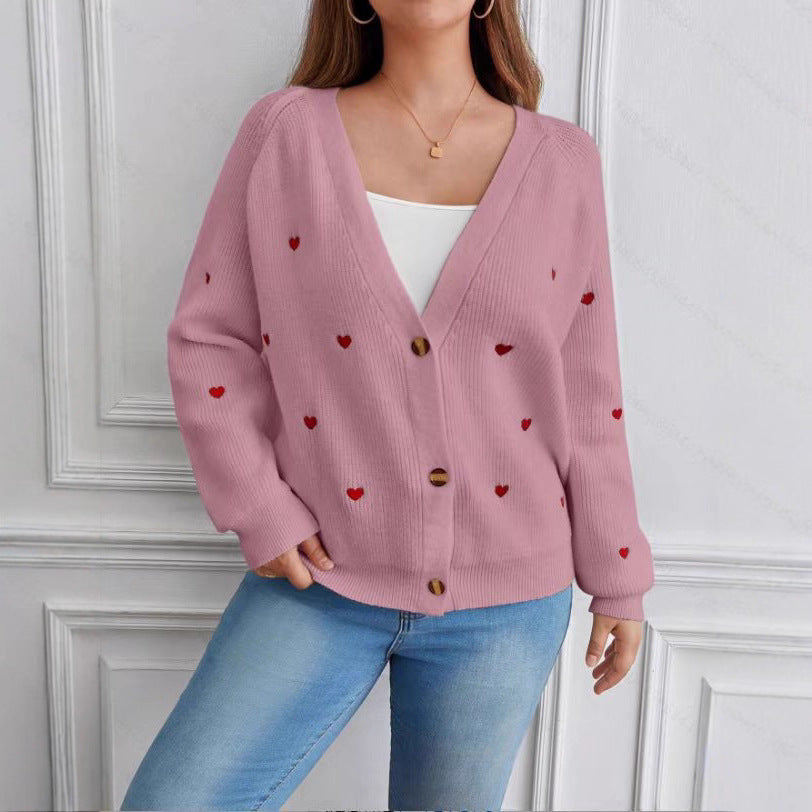 Love Embroidered V-Neck Cardigan