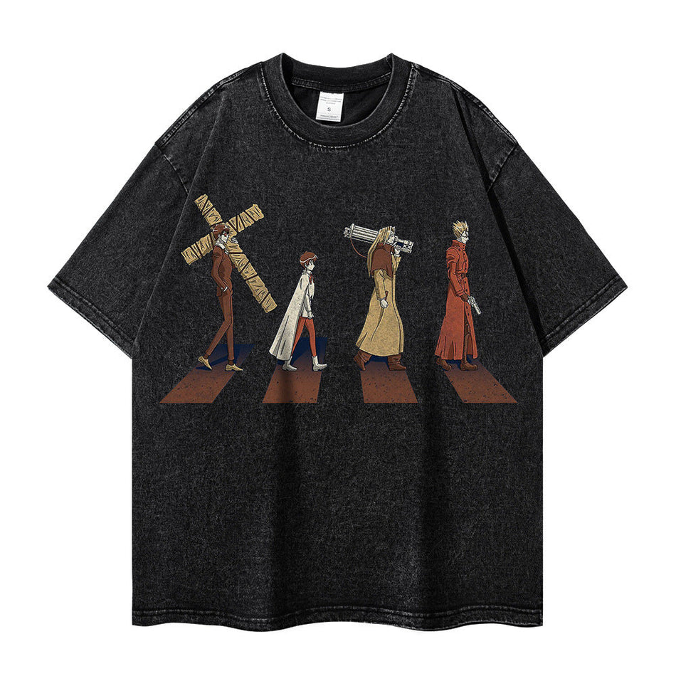 Anime Print Heavy Wash T-Shirt – Retro Graphic Casual Tee