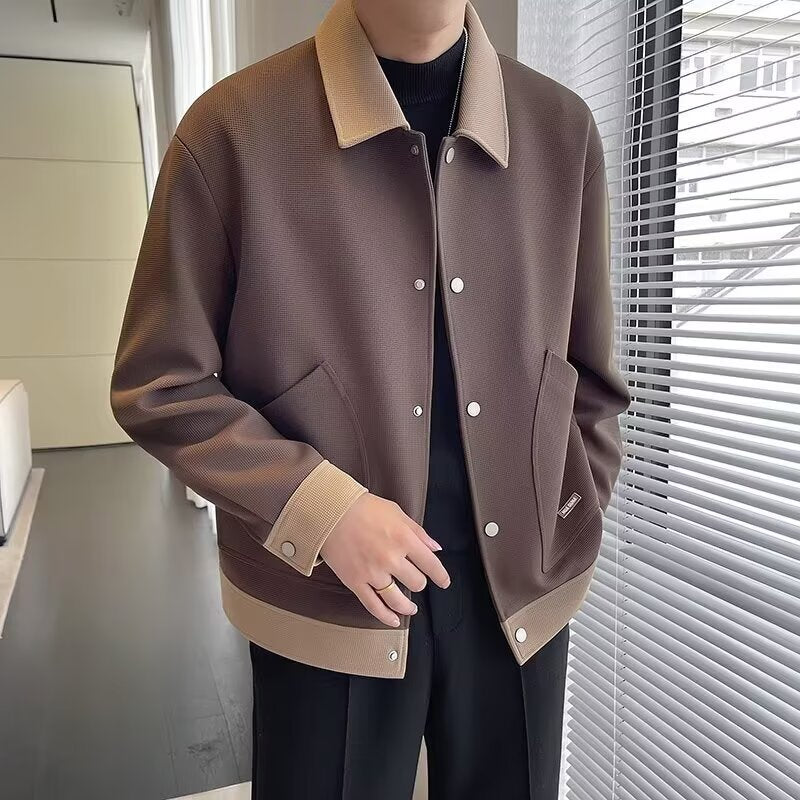 STOCK-Men's Color-Block Lapel Workwear Jacket